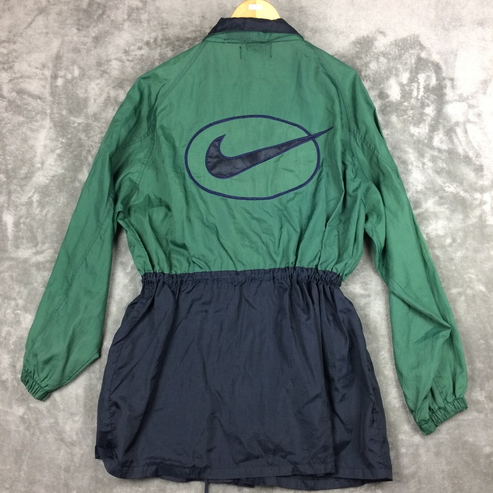 Vintage‎ 90s Nike Jacket Mens L Color Block Big Swoosh Logo Long Green Blue